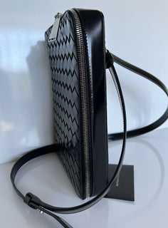 NWT 1990 $ Bottega Veneta Intrecciato Shiny Leather Black Umhängetasche 596730