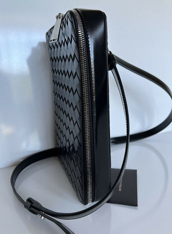 NWT $1990 Bottega Veneta Intrecciato Shiny Leather Black Crossbody Bag 596730