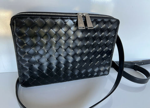 NWT $1990 Bottega Veneta Intrecciato Shiny Leather Black Crossbody Bag 596730