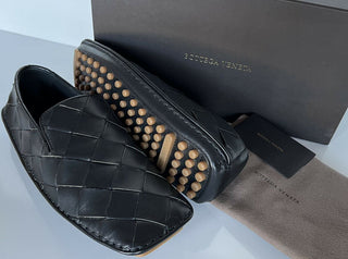 NIB 740 $ Bottega Veneta Douglas Intrecciato Leder Schwarze Schuhe 9 US 578309 