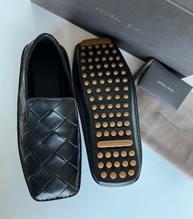 NIB 740 $ Bottega Veneta Douglas Intrecciato Leder Schwarze Schuhe 9 US 578309 