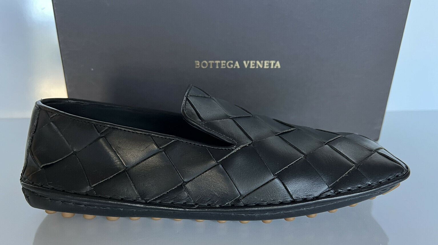 NIB $740 Bottega Veneta Douglas Intrecciato Leather Black Shoes 8 US 578309