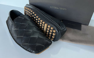 NIB $740 Bottega Veneta Douglas Intrecciato Leder Schwarze Schuhe 8 US 578309 