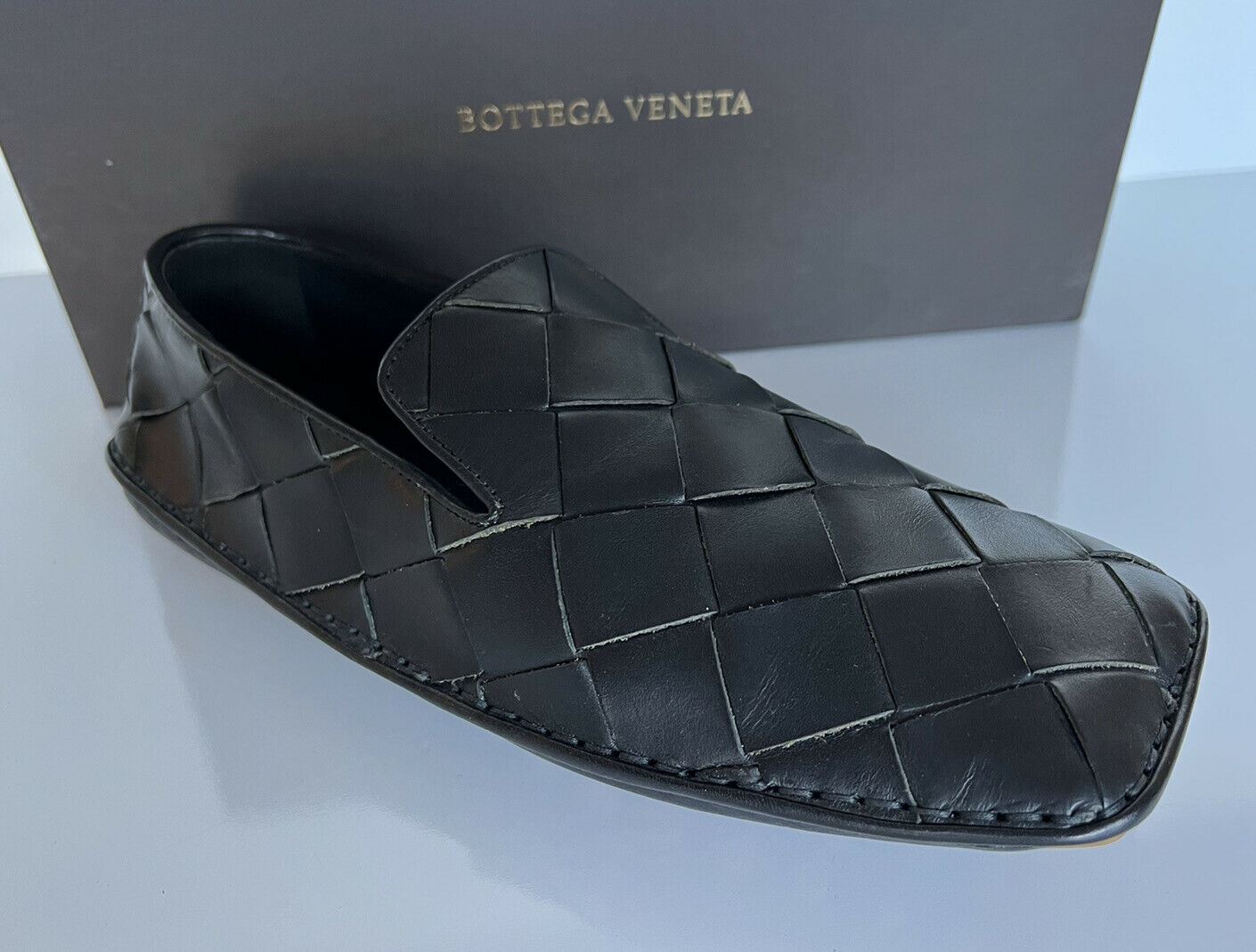 NIB $740 Bottega Veneta Douglas Intrecciato Leather Black Shoes 8 US 578309