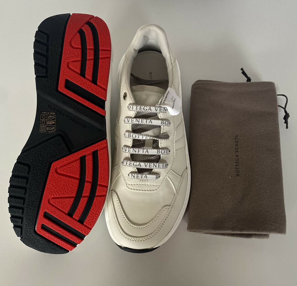 NIB 850 $ Bottega Veneta Damen-Sneakers aus weißem Kalbsleder 10 US (40 Eu) 565655 