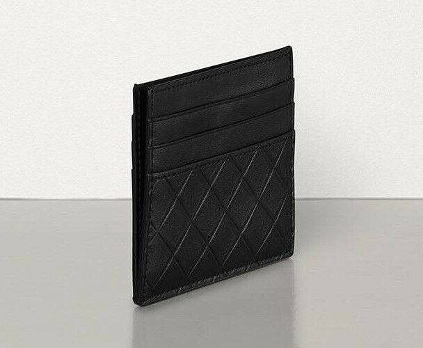 NWT $250 Bottega Veneta Men's Intarsio Leather Card Case Black 619738 Italy