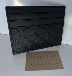 Neu mit Etikett: 250 $ Bottega Veneta Herren-Kartenetui aus Intarsio-Leder Schwarz 619738 Italien 