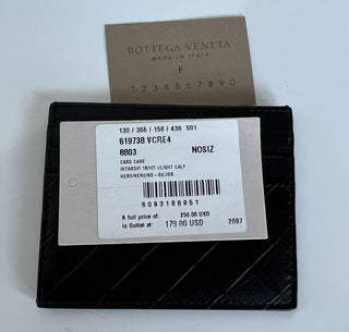 Neu mit Etikett: 250 $ Bottega Veneta Herren-Kartenetui aus Intarsio-Leder Schwarz 619738 Italien 