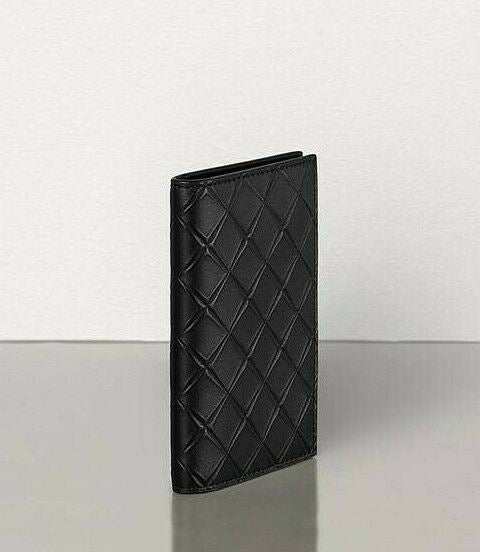 NWT $330 Bottega Veneta Men's Intarsio Bi-fold Leather Wallet Black 592619 Italy
