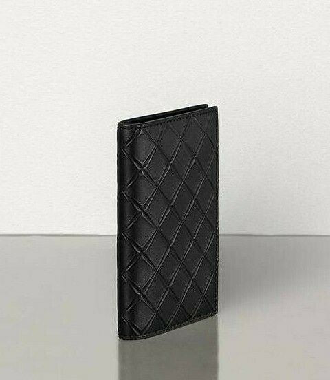 Neu mit Etikett: 330 $ Bottega Veneta Herren-Intarsio-Geldbörse aus zweifach gefaltetem Leder Schwarz 592619 Italien 