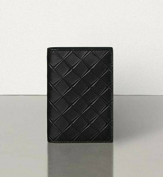 NWT $330 Bottega Veneta Men's Intarsio Bi-fold Leather Wallet Black 592619 Italy