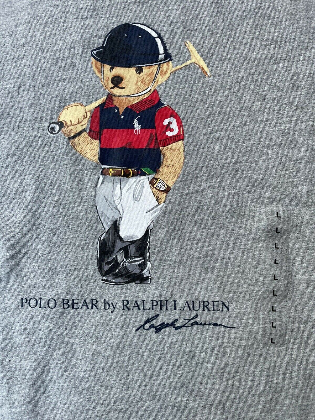 Мужская трехцветная футболка классической посадки NWT Polo Ralph Lauren Preppy Bear, серая, большая