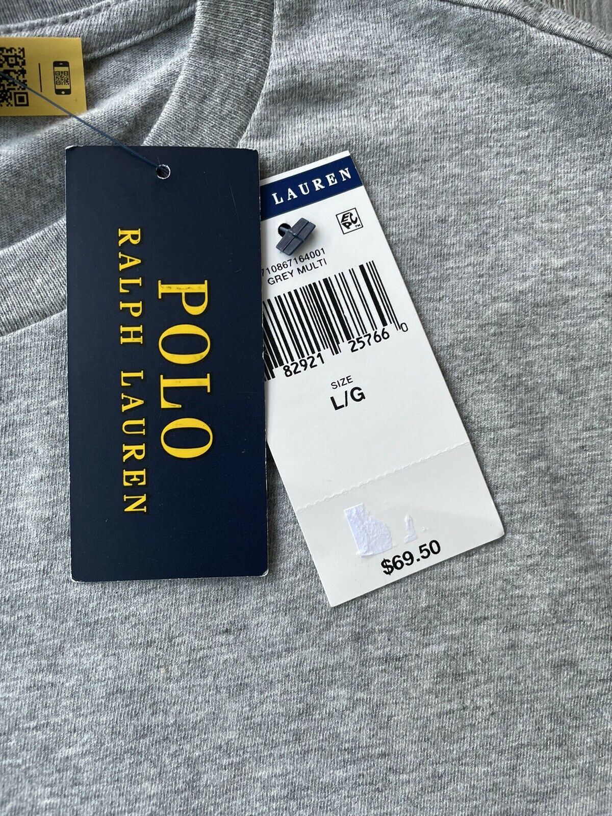 NWT Polo Ralph Lauren Men's Preppy Bear Classic Fit Tri-color T-Shirt Gray Large