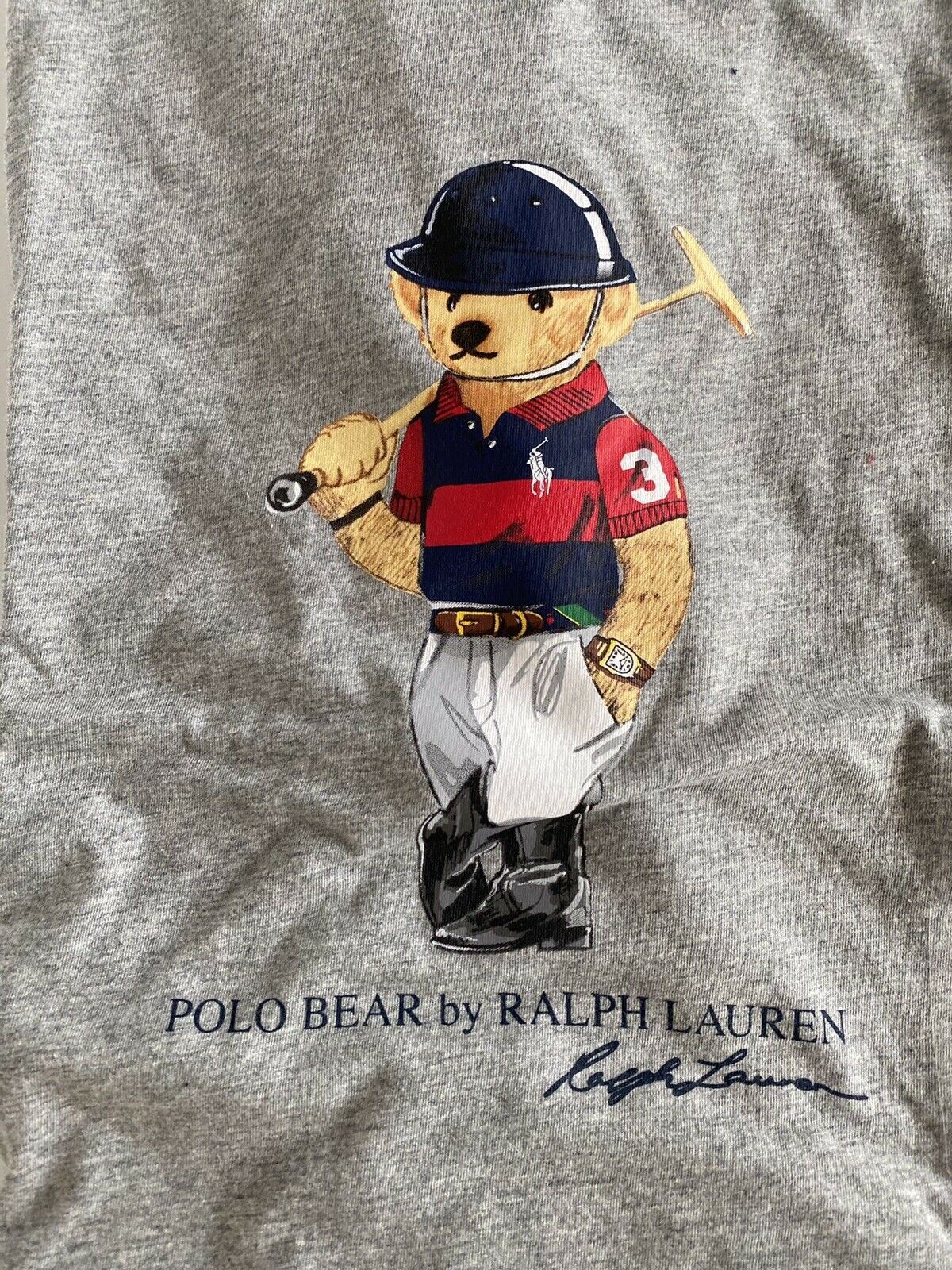 Neu mit Etikett: Polo Ralph Lauren Preppy Bear Classic Fit Dreifarbiges T-Shirt für Herren, Grau, XL