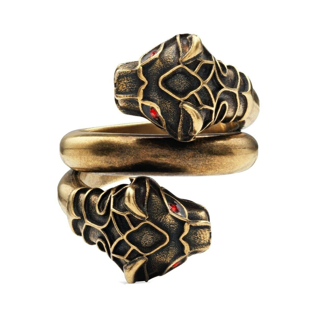 New Authentic GUCCI Red Crystal Gucci Tiger Head Ring Size 15 (7 1/4 US) Italy