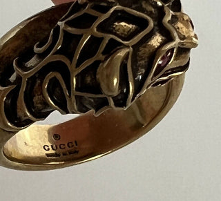New Authentic GUCCI Red Crystal Gucci Tiger Head Ring Size 15 (7 1/4 US) Italy