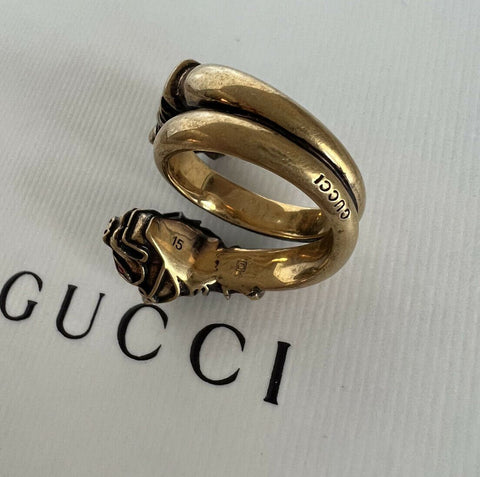 New Authentic GUCCI Red Crystal Gucci Tiger Head Ring Size 15 (7 1/4 US) Italy