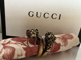 New Authentic GUCCI Red Crystal Gucci Tiger Head Ring Size 15 (7 1/4 US) Italy