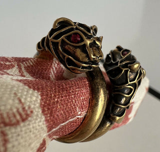 New Authentic GUCCI Red Crystal Gucci Tiger Head Ring Size 15 (7 1/4 US) Italy