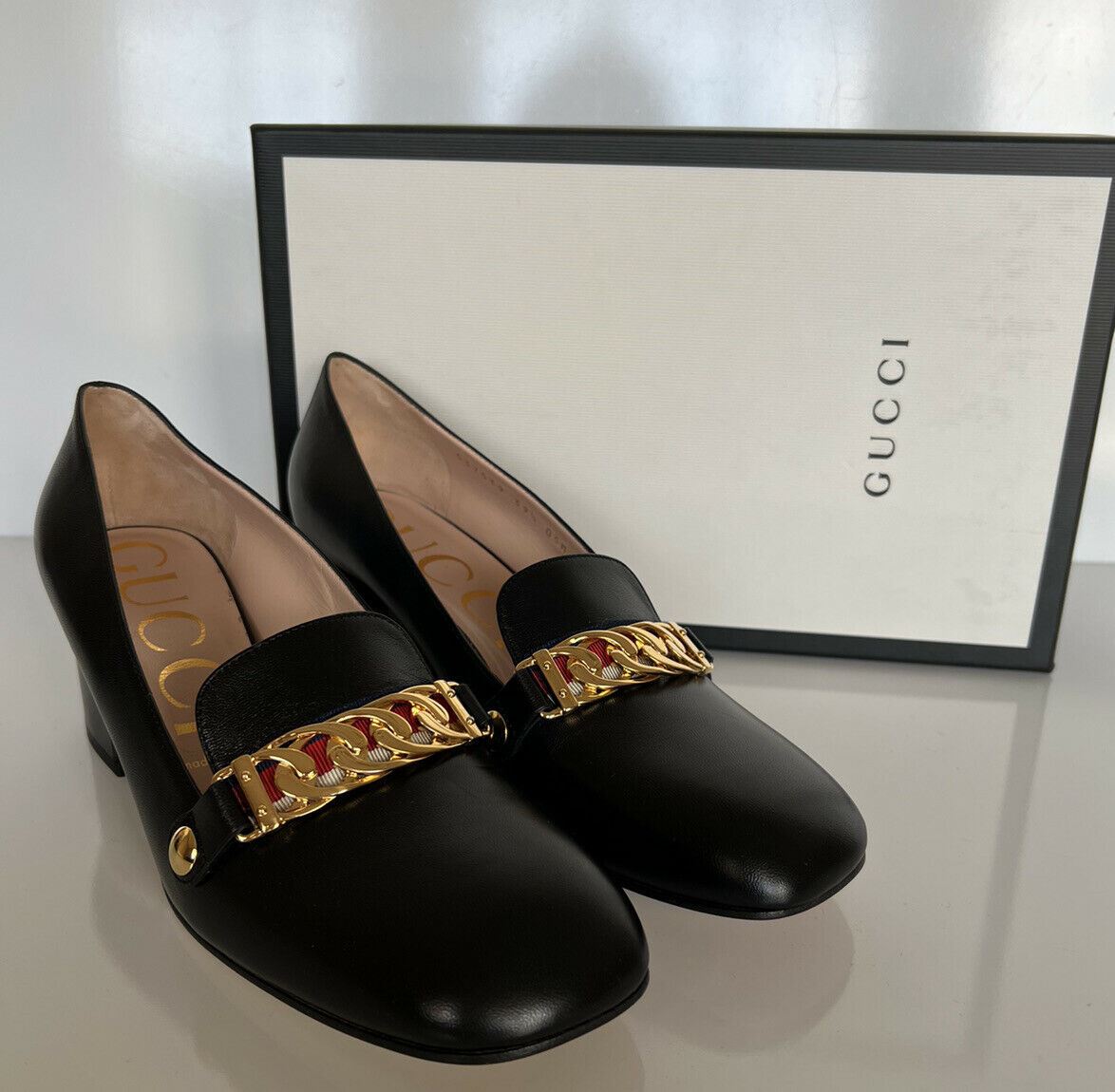 NIB $890 Gucci Malaga Pump Leather Black Shoes 9.5 US (39.5 Euro) Italy 537539