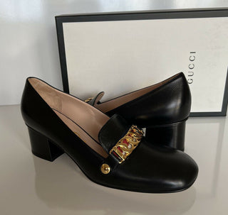 NIB $ 890 Gucci Malaga Pump Leder Schwarze Schuhe 9,5 US (39,5 Euro) Italien 537539