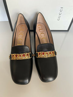 NIB $ 890 Gucci Malaga Pump Leder Schwarze Schuhe 9,5 US (39,5 Euro) Italien 537539
