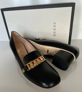 NIB $ 890 Gucci Malaga Pump Leder Schwarze Schuhe 9,5 US (39,5 Euro) Italien 537539
