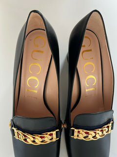 NIB $ 890 Gucci Malaga Pump Leder Schwarze Schuhe 9,5 US (39,5 Euro) Italien 537539