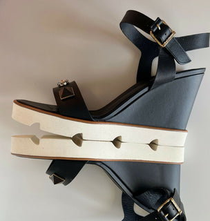 NIB $ 639 Baldinini Damen Wedges Sandalen Schwarz 8,5 US (39 Eu) Italien 753070
