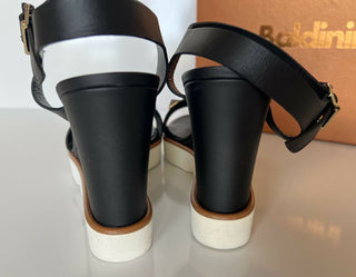 NIB $ 639 Baldinini Damen Wedges Sandalen Schwarz 8,5 US (39 Eu) Italien 753070