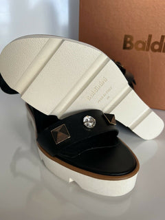 NIB $ 639 Baldinini Damen Wedges Sandalen Schwarz 8,5 US (39 Eu) Italien 753070