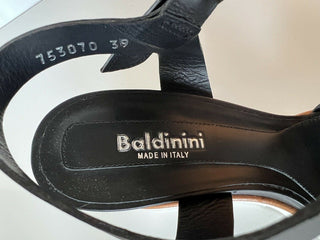 NIB $ 639 Baldinini Damen Wedges Sandalen Schwarz 8,5 US (39 Eu) Italien 753070
