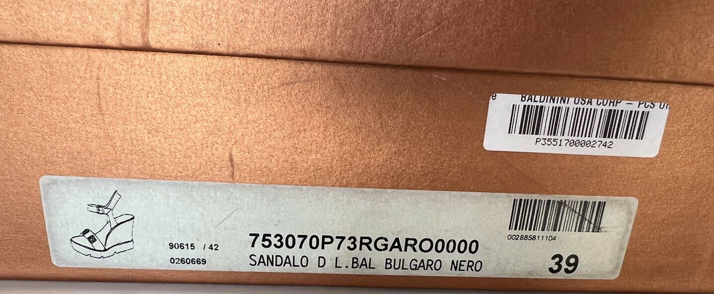 NIB $639 Женские босоножки на танкетке Baldinini, черные 8,5 США (39 ЕС) Италия 753070