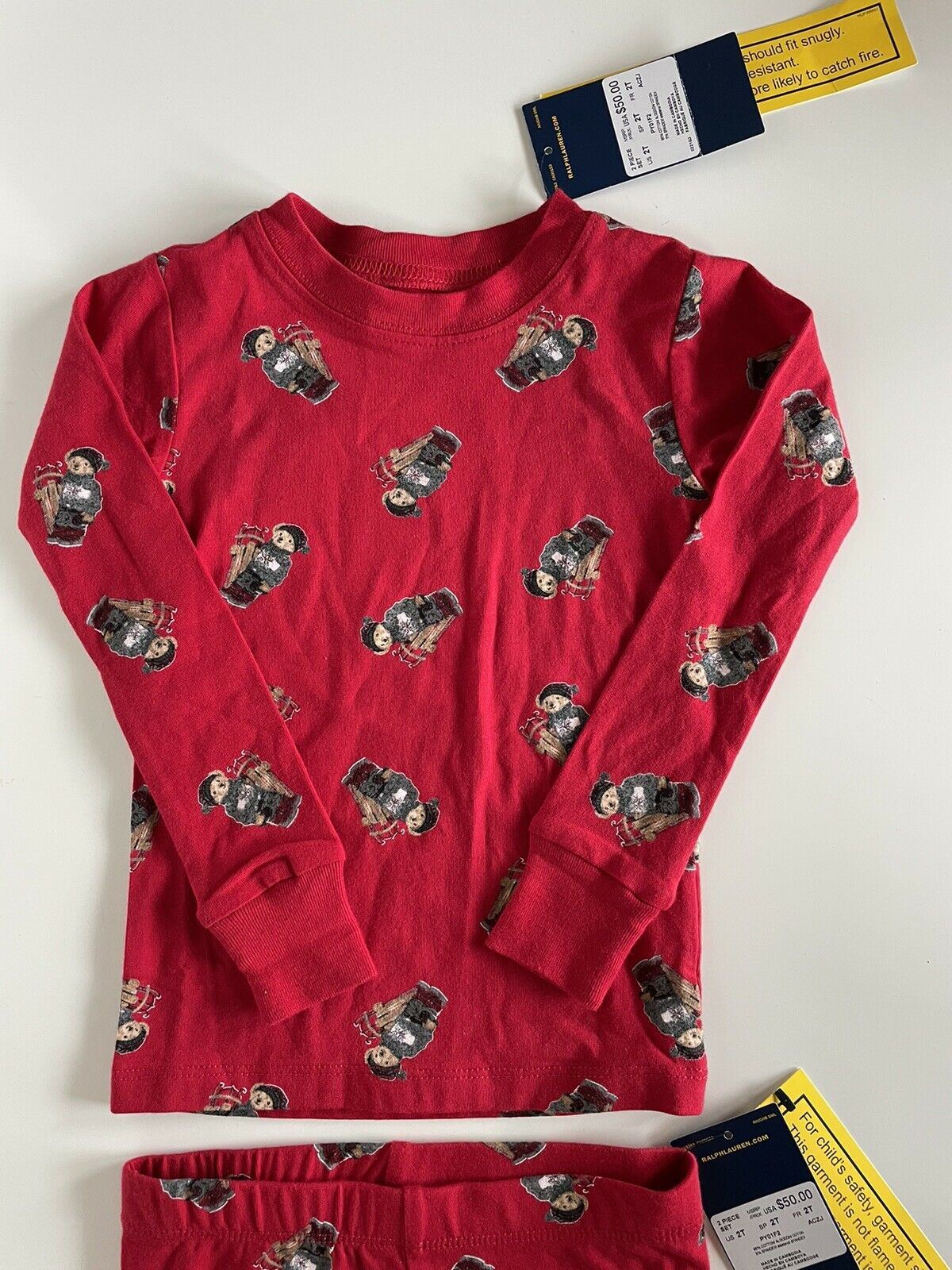 NWT $50 Polo Ralph Lauren Bear Boy's Red 2 Piece Pajama Set 7 US