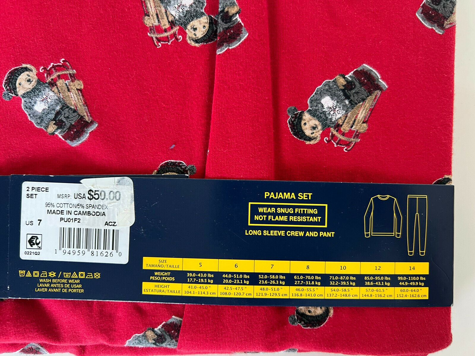 Neu mit Etikett: 50 $ Polo Ralph Lauren Bear Jungen-Pyjama-Set in Rot, 7 US