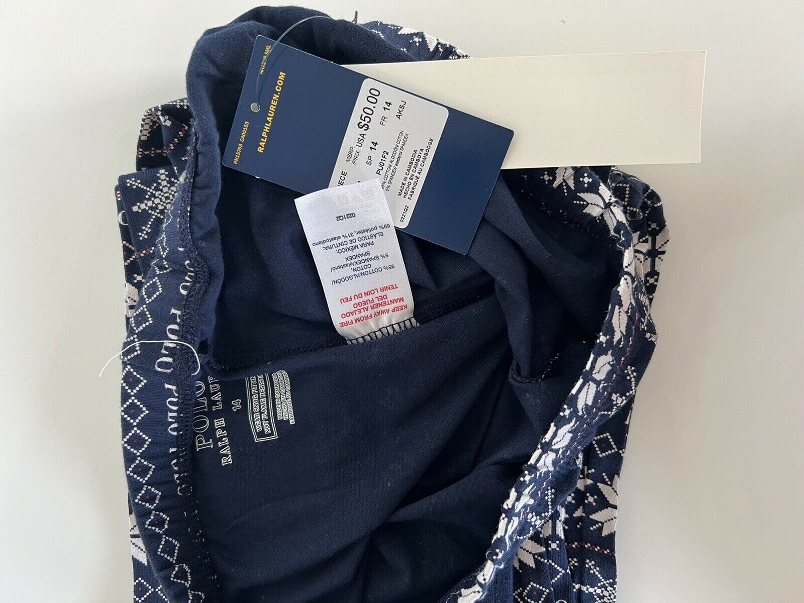 Neu mit Etikett: 50 $ Polo Ralph Lauren Snowflex Blaues 2-teiliges Pyjama-Set für Jungen, 14 US