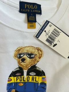 Neu mit Etikett: Polo Ralph Lauren Langarm-Bär-Fleece-Sweatshirt in Weiß, Größe 7 