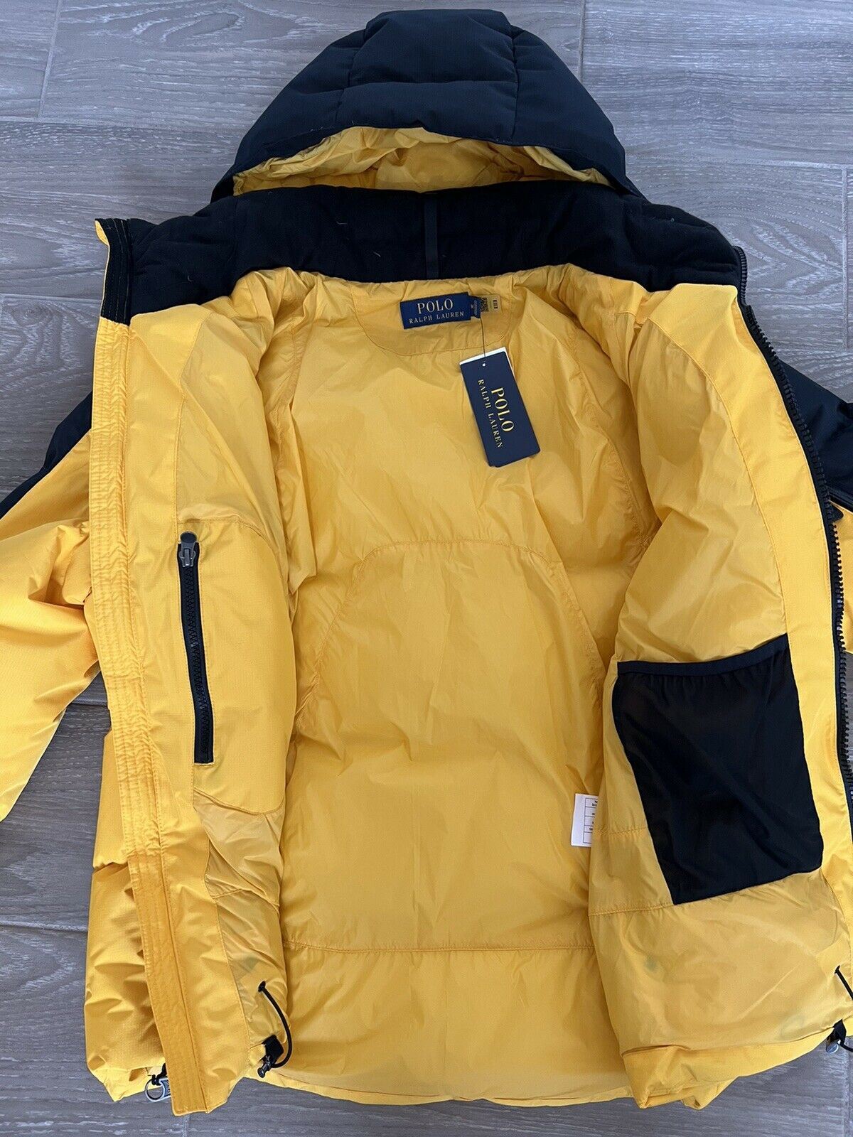 Мужская парка с капюшоном желтого/черного цвета Polo Ralph Lauren, размер NWT 348 долларов США, средняя куртка