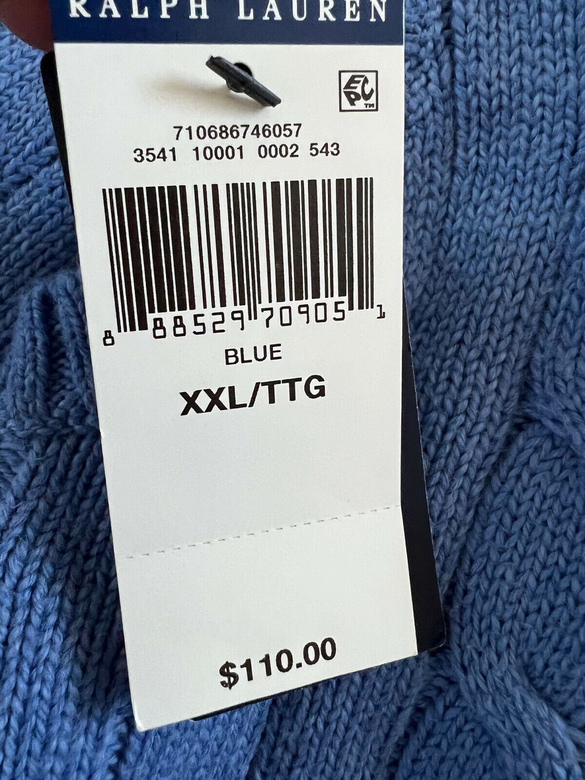 NWT $110 Polo Ralph Lauren Men's Blue Cotton Sweater 2XL