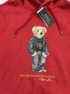 Neu mit Etikett: 198 $ Polo Ralph Lauren Herren-Kapuzenpullover mit Bärenmuster in Rot, Größe M