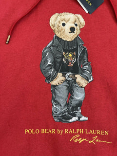 Neu mit Etikett: 198 $ Polo Ralph Lauren Herren-Kapuzenpullover mit Bärenmuster in Rot, Größe M
