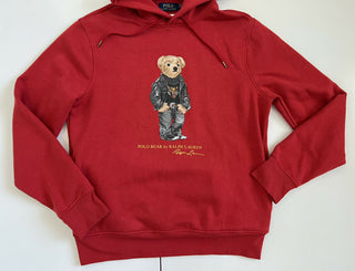 Neu mit Etikett: 198 $ Polo Ralph Lauren Herren-Kapuzenpullover mit Bärenmuster in Rot, Größe M