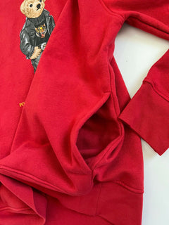 Neu mit Etikett: 198 $ Polo Ralph Lauren Herren-Kapuzenpullover mit Bärenmuster in Rot, Größe M
