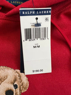 Neu mit Etikett: 198 $ Polo Ralph Lauren Herren-Kapuzenpullover mit Bärenmuster in Rot, Größe M