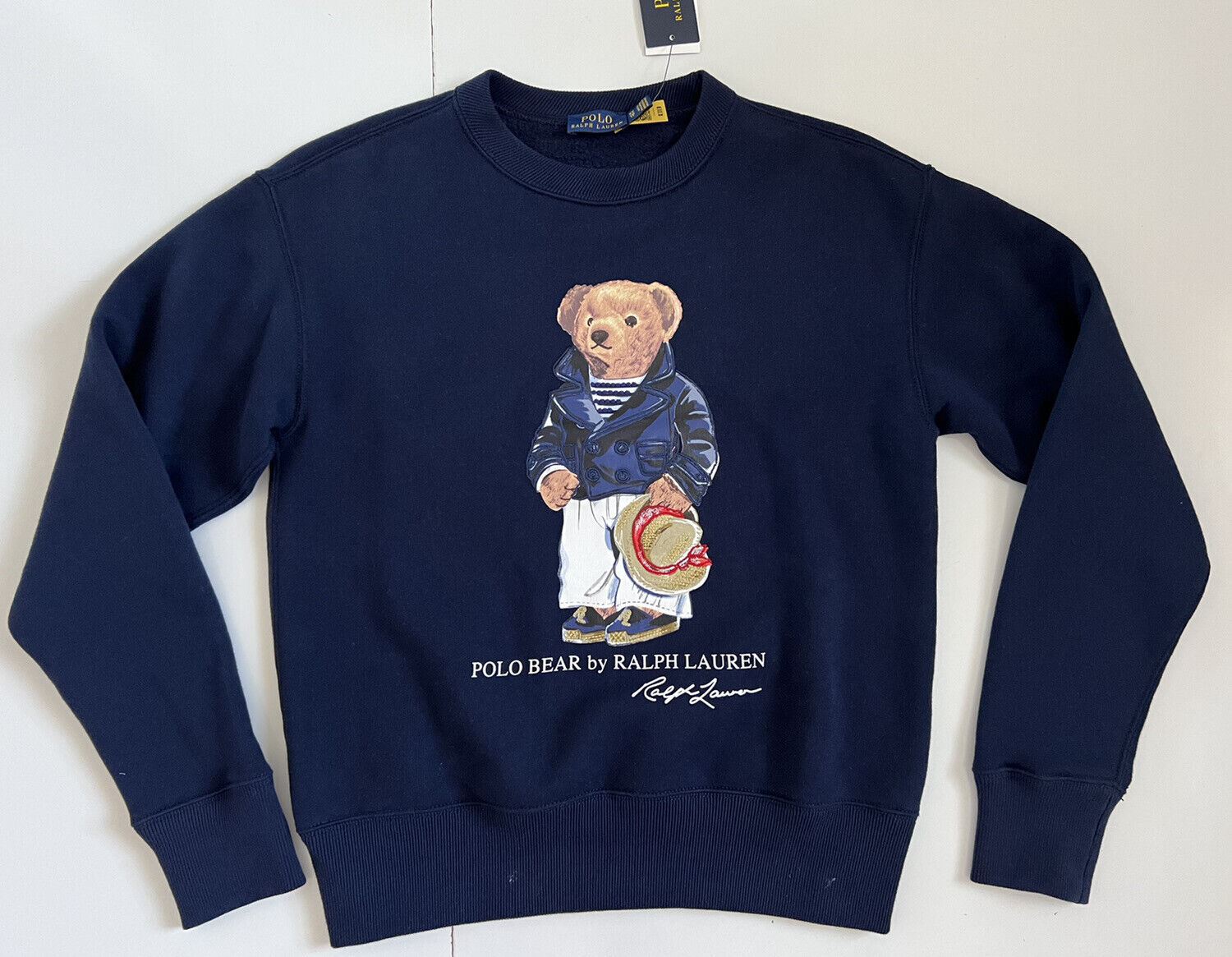 NWT $148 Polo Ralph Lauren Women's Bear Navy Blue Sweatshirt XS