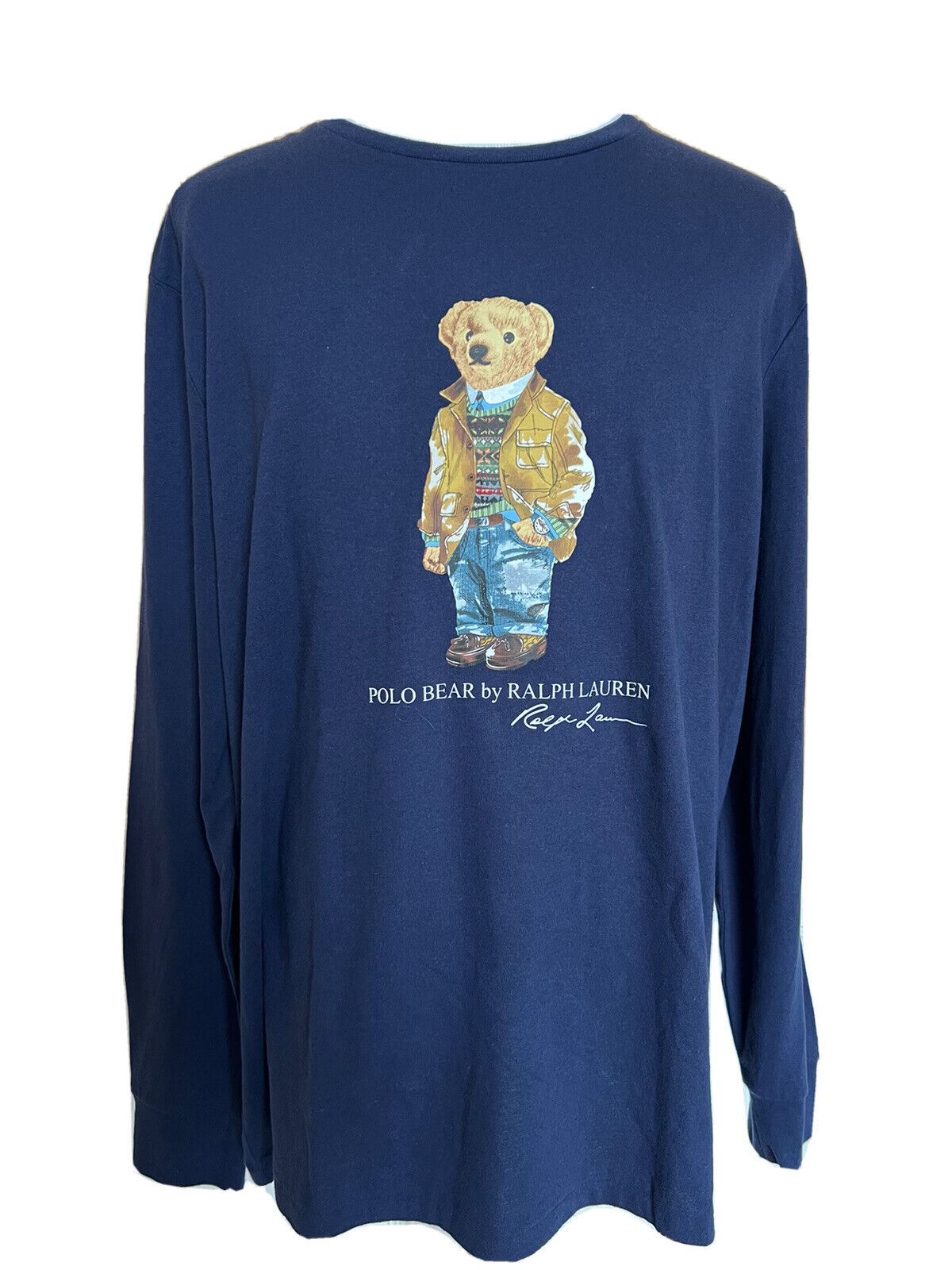 СЗТ $75 Polo Ralph Lauren Футболка с медведем с длинными рукавами, синяя, 2XL 