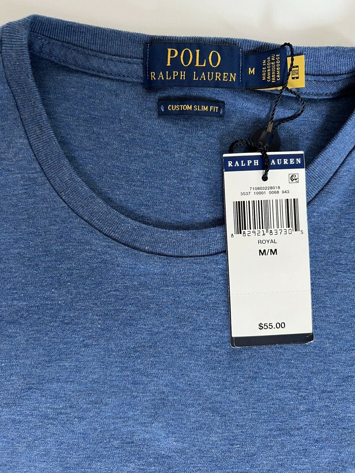 NWT $55 Polo Ralph Lauren Royal Blue Custom Slim Fit T-Shirt Medium