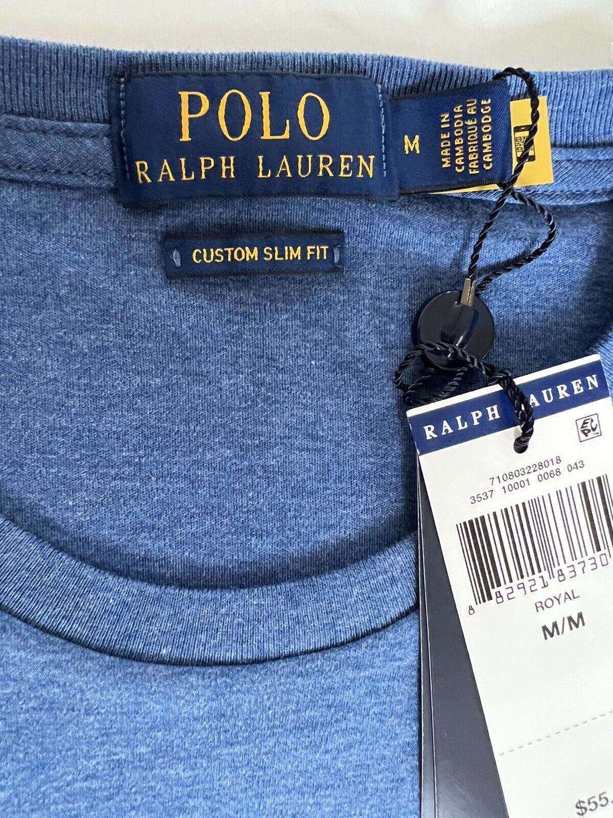 СЗТ 55 долларов США Polo Ralph Lauren Royal Blue Футболка узкого кроя на заказ, средний размер