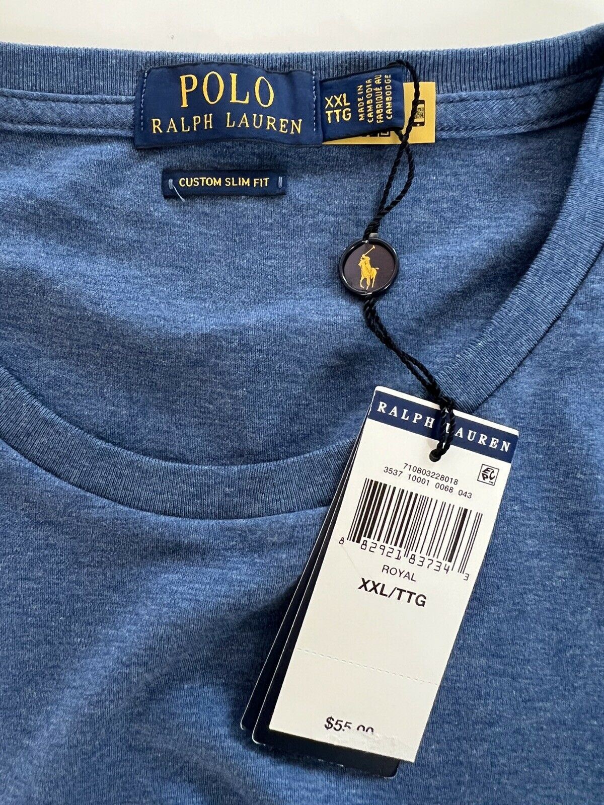 NWT $55 Polo Ralph Lauren Royal Blue Custom Slim Fit T-Shirt 2XL