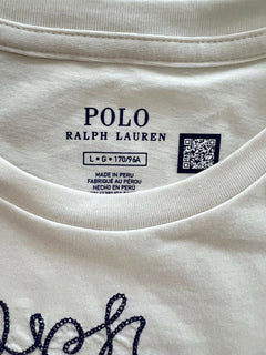 Neu mit Etikett: 78 $ Polo Ralph Lauren Heart Damen-T-Shirt, Weiß, Größe L